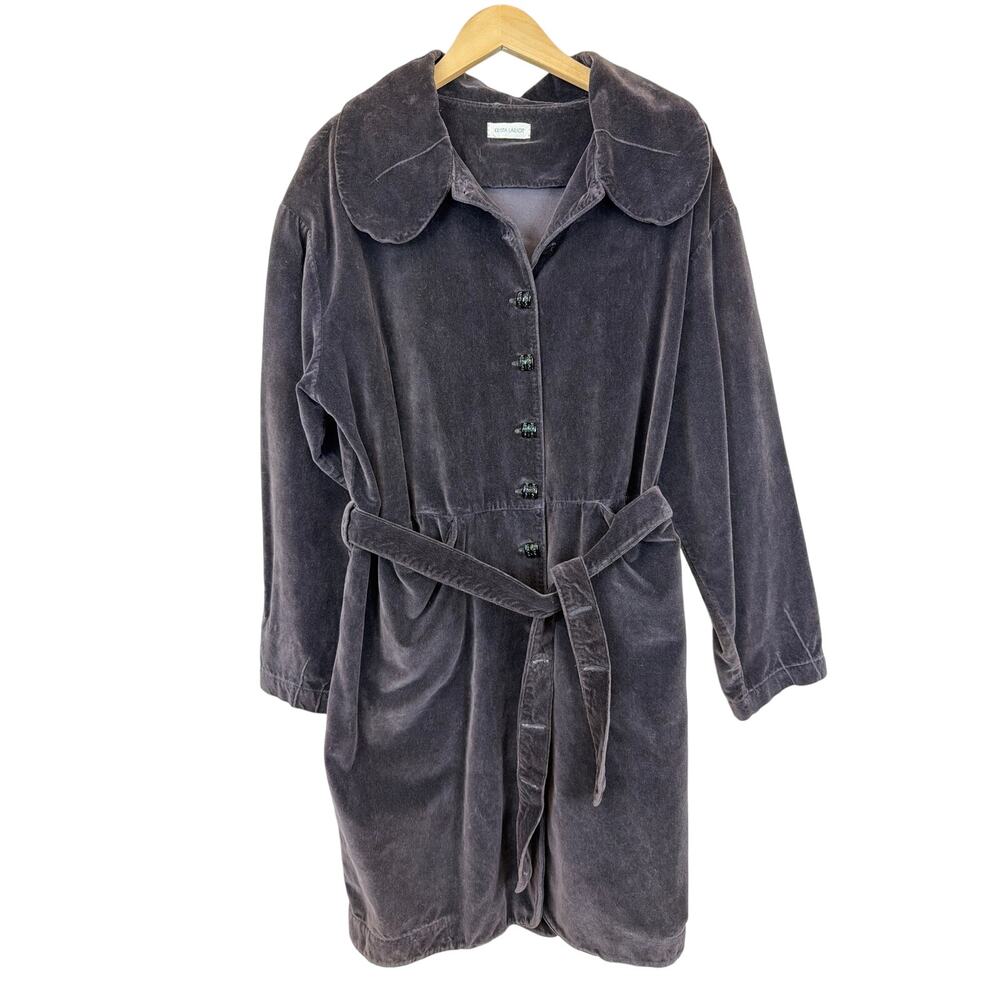 Vintage Krista Larson Brown Belted Button Down Wide Lapel Duster Coat OS